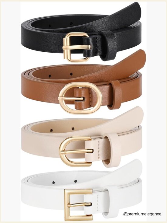 4 Pack Skinny Leather Belts with Gold Buckle for Dresses Jeans main image 7